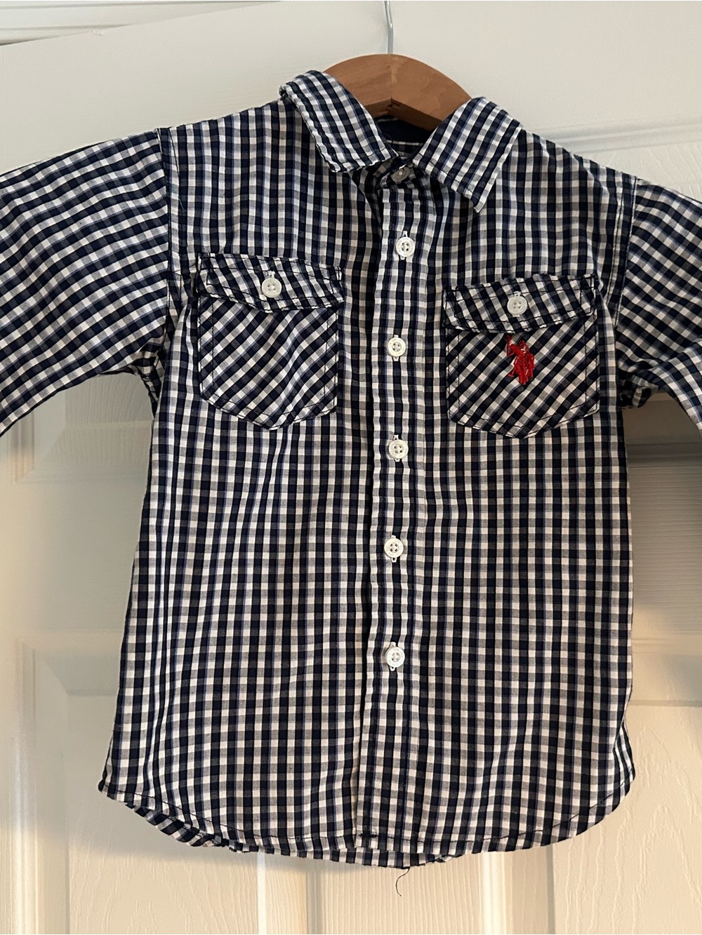 Polo Boys Navy & White Gingham Button-Up Shirt, size 5t